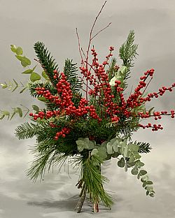 Μπουκέτο Χριστουγεννιάτικο με έλατο, ilex κλπ